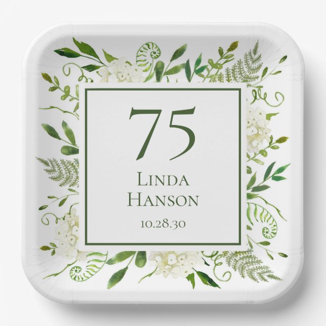 Assiettes En Carton 75e anniversaire Hydrangeas blanches (Recto)