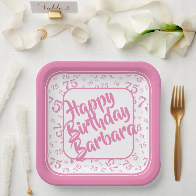 Assiettes En Carton 75e anniversaire Numéro de fête Motif rose blanc (Mariage)