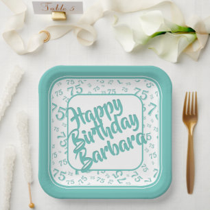 Assiettes En Carton 75e anniversaire Numéro de fête Motif Turquoise bl