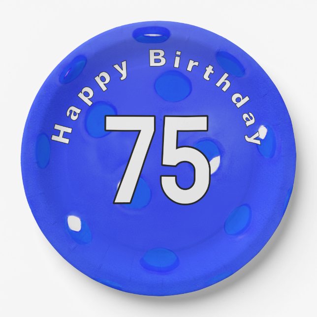 Assiettes En Carton 75e anniversaire Pickleball bleu (Devant)