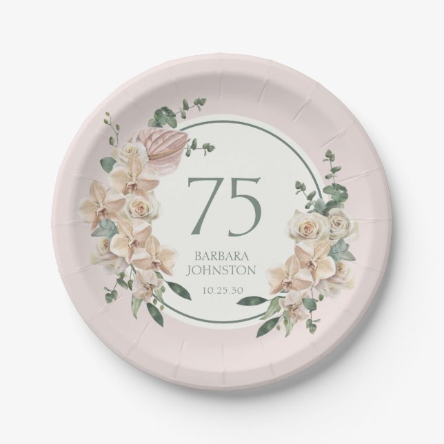 Assiettes En Carton 75e anniversaire Tropical Floral (Devant)