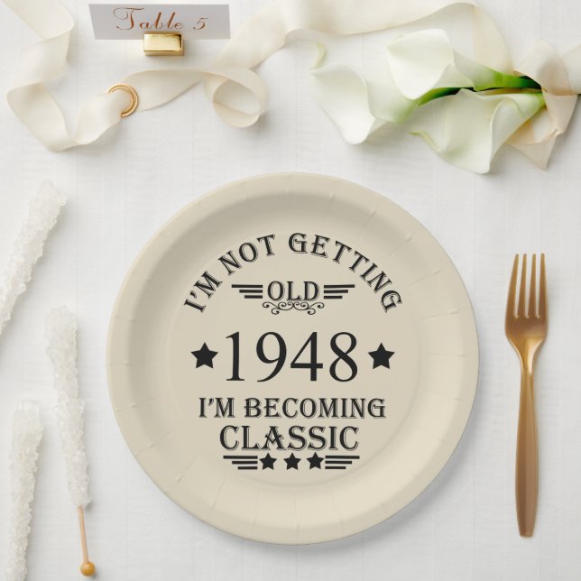 Assiettes En Carton 75e anniversaire vintage personnalisé (Mariage)