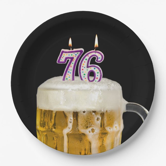 Assiettes En Carton 76e anniversaire Bière sur plaque de papier noir (Devant)