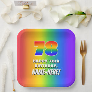 Assiettes En Carton 78e anniversaire : coloré, amusant Motif arc-en-ci