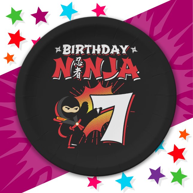 Assiettes En Carton 7 Ans Bande dessinée Style Ninja 7e Anniversaire (Créateur téléchargé)