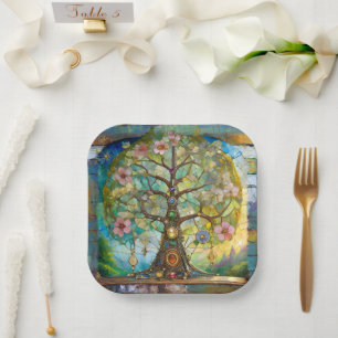 Assiettes En Carton 7 Chakra Fleurissant Arbre De Vie