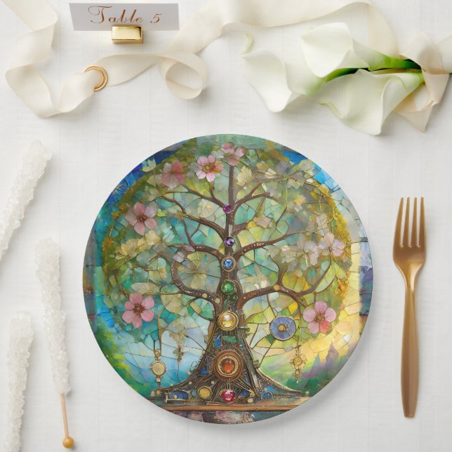 Assiettes En Carton 7 Chakra Fleurissant Arbre De Vie (Mariage)
