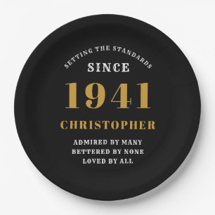 Assiettes En Carton 80e anniversaire 1941 Black Gold Love Personnalisé