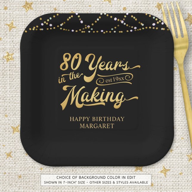 Assiettes En Carton 80e anniversaire 80 ans rétro dans les lumières (Créateur téléchargé)