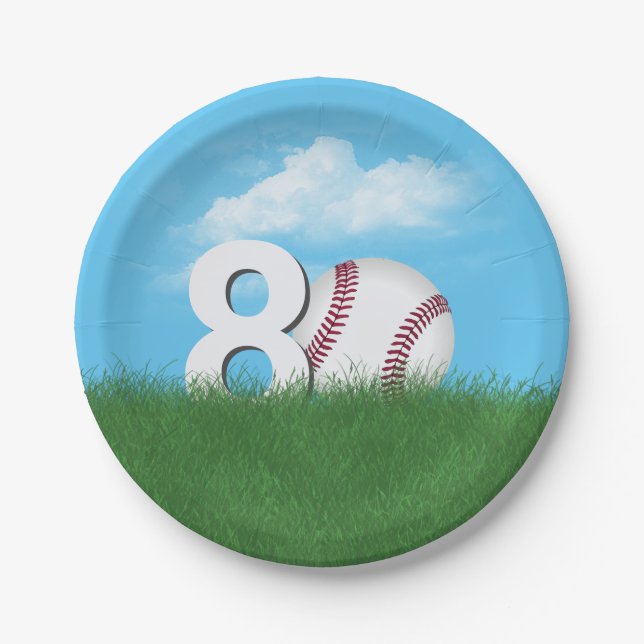 Assiettes En Carton 80e Anniversaire Baseball En Herbe Verte (Devant)