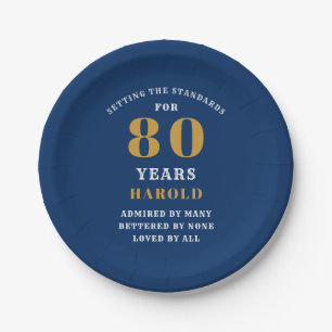 Assiettes En Carton 80e anniversaire Bleu et Or