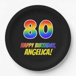 Assiettes En Carton 80e anniversaire : Bold, amusant, simple, arc-en-c