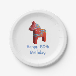 Assiettes En Carton 80e anniversaire Dala Horse plaque en papier