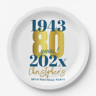 Assiettes En Carton 80e anniversaire de la typographie de fête Date