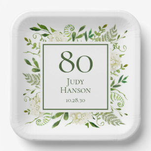 Assiettes En Carton 80e anniversaire Hydrangée blanche