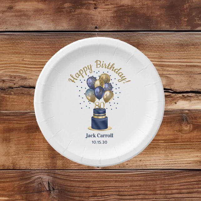 Assiettes En Carton 80e anniversaire Marine Blue Balloon Cake (Créateur téléchargé)