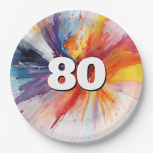 Assiettes En Carton 80e anniversaire Paint Blast