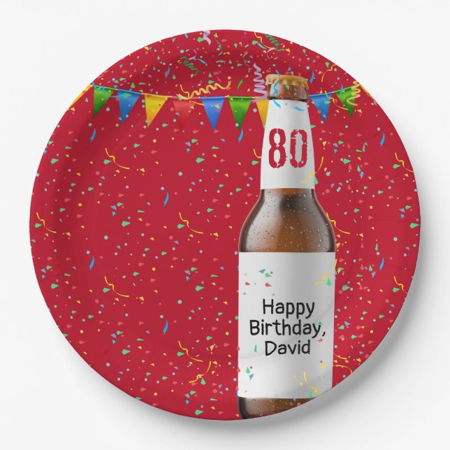 Assiettes En Carton 80e fête d'anniversaire Bière Bouteille Plaque de  (Devant)