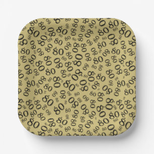 Assiettes En Carton 80e Motif de numéro aléatoire Gold/Black