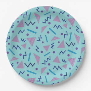 Assiettes En Carton 80s 90s Memphis style bleu géométrique