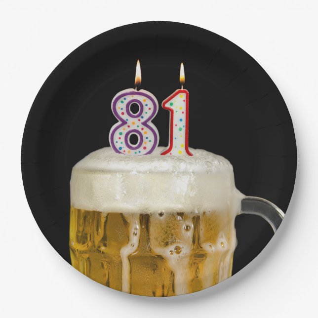 Assiettes En Carton 81e anniversaire Bière sur plaque de papier noir (Devant)