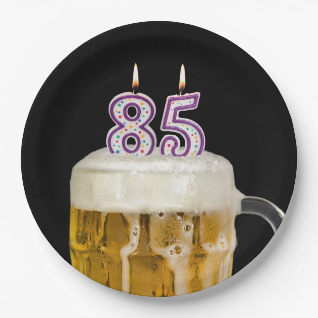 Assiettes En Carton 85e anniversaire Bière sur plaque de papier noir (Devant)