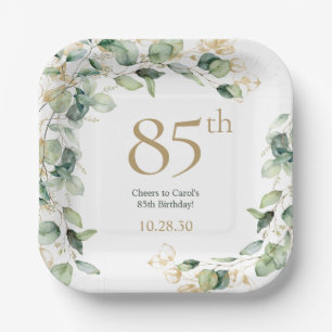Assiettes En Carton 85e anniversaire Eucalyptus
