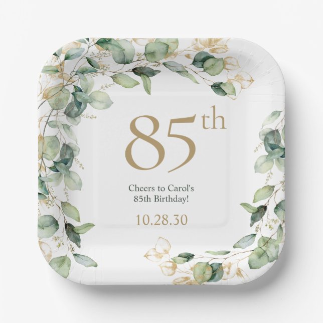 Assiettes En Carton 85e anniversaire Eucalyptus (Recto)