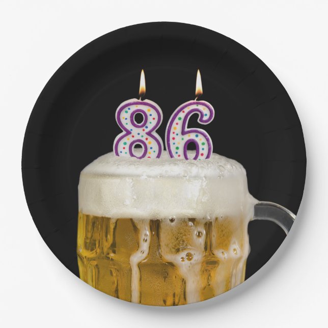 Assiettes En Carton 86e anniversaire Bière sur plaque de papier noir (Devant)