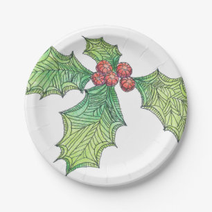 Assiettes En Carton 8 Plaques en papier Holly Jolly