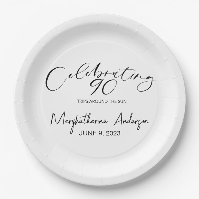 Assiettes En Carton 90 Voyages autour du soleil Anniversaire (Devant)