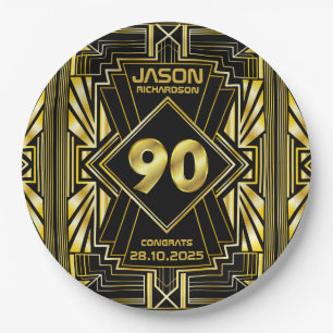 Assiettes En Carton 90e anniversaire Art Déco Gold Black Great Gatsby