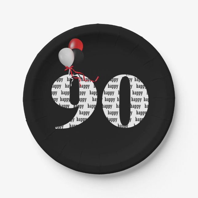Assiettes En Carton 90e anniversaire ballons de fête (Devant)