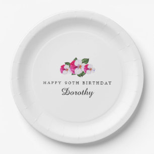Assiettes En Carton 90e Anniversaire de la fête Magenta rose blanc Cus