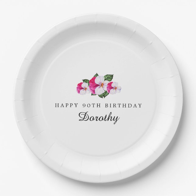 Assiettes En Carton 90e Anniversaire de la fête Magenta rose blanc Cus (Devant)