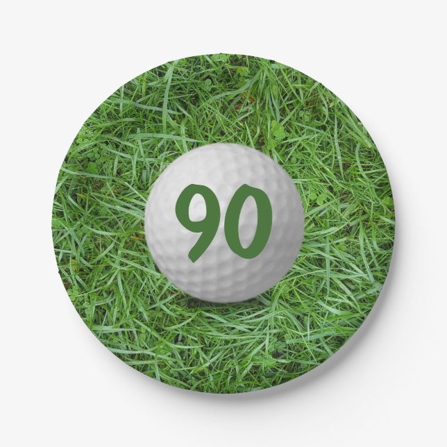 Assiettes En Carton 90e anniversaire Golf Ball on Grass Papier Plaque (Devant)