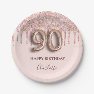Assiettes En Carton 90e anniversaire rose or parties scintillant rose 