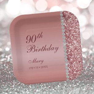 Assiettes En Carton 90e Élégante Rose Gold Anniversaire