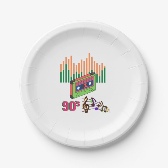 Assiettes En Carton 90's Cassette Player Musique Rétro Anniversaire (Devant)