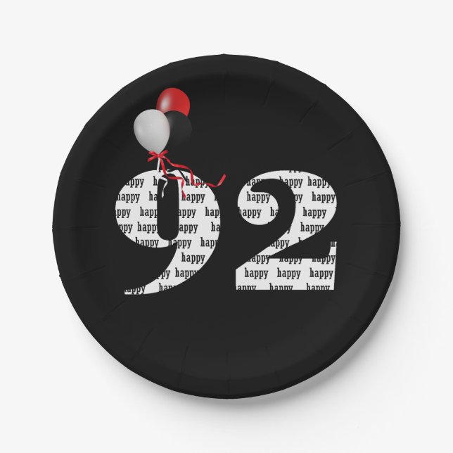 Assiettes En Carton 92e anniversaire ballons (Devant)