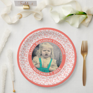 Assiettes En Carton 95 Votre photo Numéro Aléatoire Motif Coral/Blanc