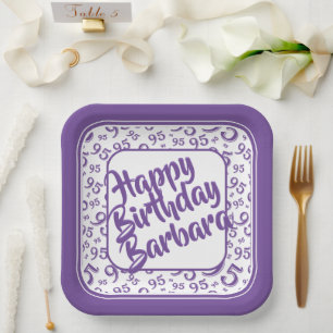 Assiettes En Carton 95e anniversaire Numéro de fête Motif violet blanc