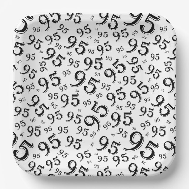 Assiettes En Carton 95e anniversaire Random Number Motif noir/blanc (Recto)