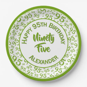 Assiettes En Carton 95e anniversaire Random Number Motif Vert/Blanc