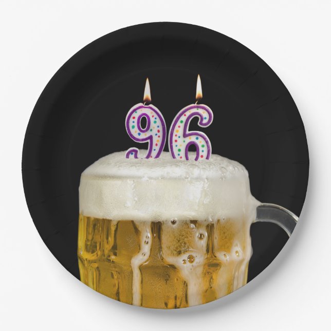 Assiettes En Carton 96e anniversaire Bière sur plaque de papier noir (Devant)
