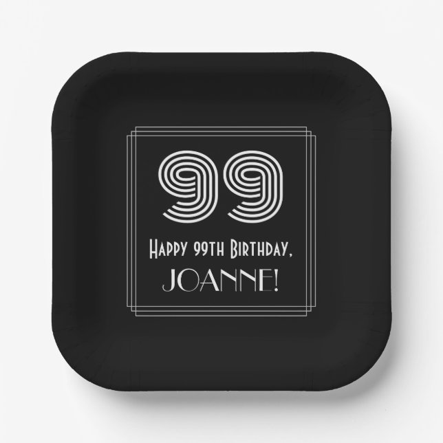 Assiettes En Carton 99e anniversaire — Art Déco Inspiré Look "99" + No (Recto)
