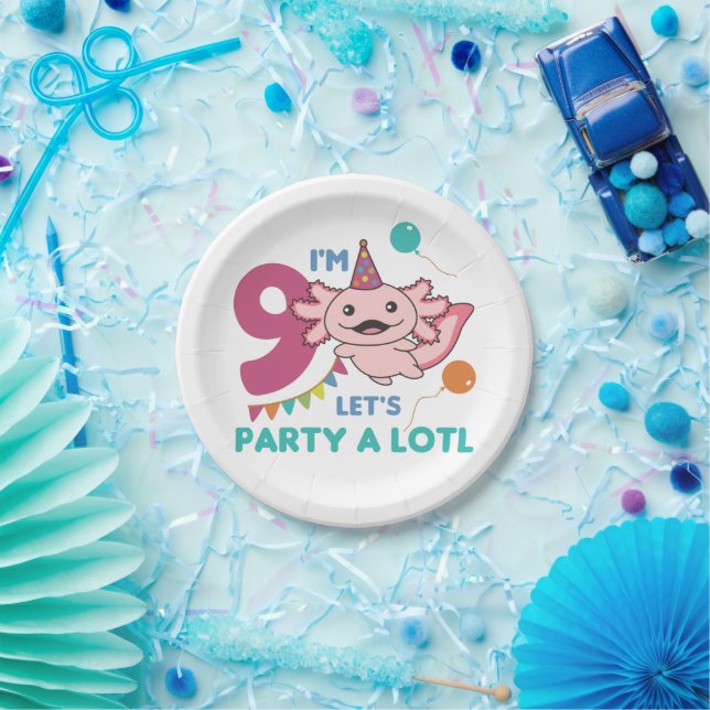 Assiettes En Carton 9e Anniversaire Axolotl Neuf Anniversaire Cute Axo (Fête)
