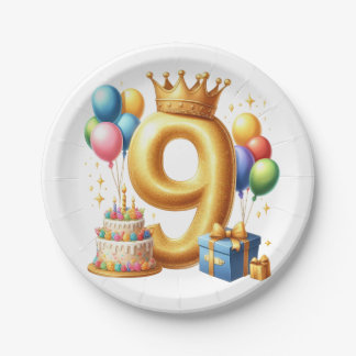 Assiettes En Carton 9e anniversaire doré