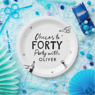 Assiettes En Carton À 40 ans, décor d'anniversaire moderne et fantaisi