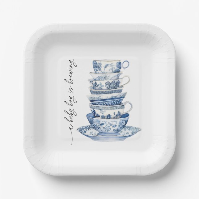 Assiettes En Carton A Baby Boy is Brewing Tea Party Baby Shower (Recto)